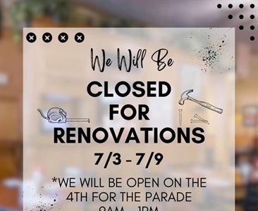 ⚒️ We’re doing a little remodeling next week! 🪚 We’ll still be OPEN on the 4th for the parade!! 🇺🇸 Stay tuned for updates on the progress. 
 
thefvi.com
585-388-0112