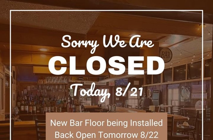 We will be CLOSED today (8/21) to have our New Bar Flooring installed 🔨

Back open tomorrow, 8/22 at 11am!! 

Sorry for any inconvenience.