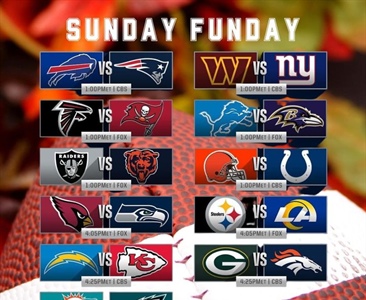 Let’s gooooo Sunday Funday! 🏈

Another dreary day, but not in here. 
Bills on the big screen. 
Giants fans we’ll have the game on! 🖥️

Kenny is behind the bar for the early games and Jess will tag in at 4 o’clock.