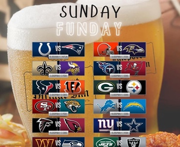 It’s that time again SUNDAY FUNDAY!
🏈 Steelers 1 o’clock game on the big screen 🖤💛 Let’s gooooo!! 🍻🍗