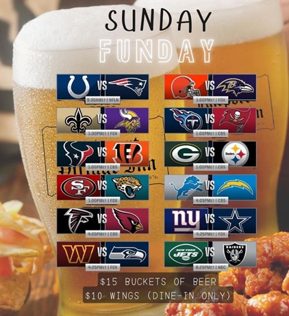 It’s that time again SUNDAY FUNDAY!
🏈 Steelers 1 o’clock game on the big screen 🖤💛 Let’s gooooo!! 🍻🍗