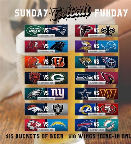 🏈 It’s the last Sunday Football Funday of regular season! 🏈

Division titles are at stake and the final playoff spots are up for grabs. 

“May the odds be ever in your favor”
~Hunger Games