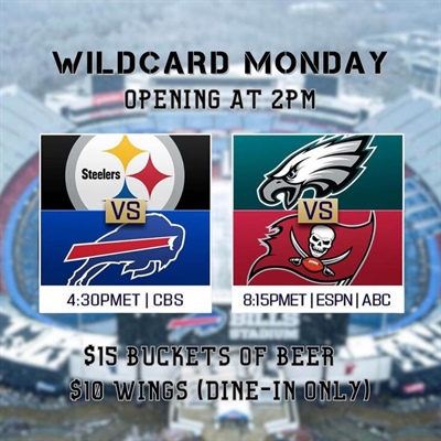 🏈 Gonna be an epic Monday!! 🏈 

Opening at 2pm today, kitchen opening at 3pm.

Let’s gooooo!!!