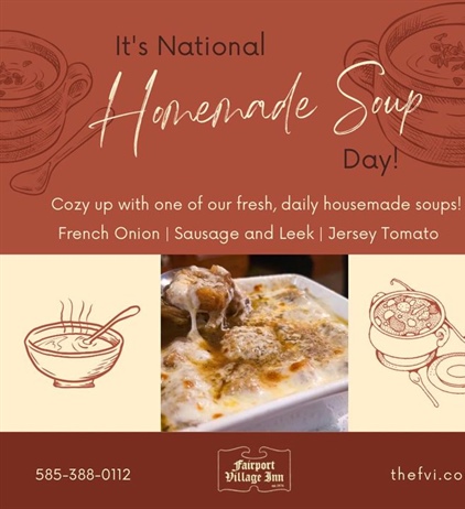 New soups made fresh daily. Always available is our delicious French Onion Soup. 🥣