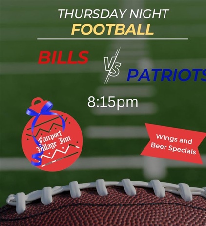 🏈 Big Bills Rivalry tonight! Game and sound will be on! Beer and Wings Specials. Let’s Go Buffalo 🦬  
.
.
.
.
.
.
.
.
#thefairportvillageinn #eatlocal #fairportny #smallbusinessowner #fvi #fairportvillageinn #FVI #BillsMafia #thefvi #BuffaloBills #buffalobills #FairportNY