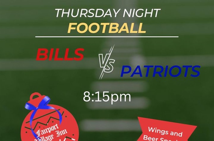 🏈 Big Bills Rivalry tonight! Game and sound will be on! Beer and Wings Specials. Let’s Go Buffalo 🦬  
.
.
.
.
.
.
.
.
#thefairportvillageinn #eatlocal #fairportny #smallbusinessowner #fvi #fairportvillageinn #FVI #BillsMafia #thefvi #BuffaloBills #buffalobills #FairportNY