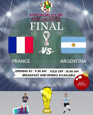 ⚽️ Opening at 9:30am today for the World Cup Final Match!  Breakfast sandwiches, Bloody Mary’s Mimosas Olé Olé Olé Olé!