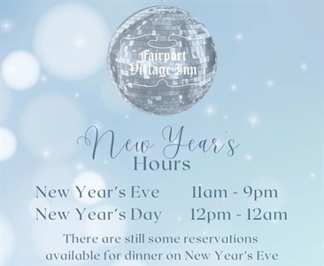 Need dinner plans for New Year’s Eve? Let us take care of you. 

#thefairportvillageinn #eatlocal #supportlocalbusiness #smallbusinessowner #fvi #fairportvillageinn #FVI #supportlocal #supportsmallbusiness #FairportNY #SupportSmallBusiness