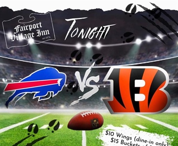 Big game tonight! Rumble in the Jungle! Let’s go Buffalo!

🍺Beer and Wing specials!🍗

#thefairportvillageinn #eatlocal #supportlocalbusiness #smallbusinessowner #fairportvillageinn #FVI #BillsMafia #thefvi #supportsmallbusiness #BuffaloBills #buffalobills #FairportNY #SupportSmallBusiness