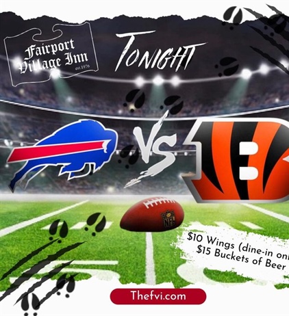 Big game tonight! Rumble in the Jungle! Let’s go Buffalo!

🍺Beer and Wing specials!🍗

#thefairportvillageinn #eatlocal #supportlocalbusiness #smallbusinessowner #fairportvillageinn #FVI #BillsMafia #thefvi #supportsmallbusiness #BuffaloBills #buffalobills #FairportNY #SupportSmallBusiness