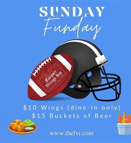 It’s the last Sunday Funday of regular season football. A lot is at stake today. Bills are back at it fighting for the number 2 spot in the AFC. Steelers battling for the last playoff spot.  Let’s Go!! 

#thefairportvillageinn #eatlocal #supportlocalbusiness #smallbusinessowner #fvi #fairportvillageinn #FVI #sundayfunday #BillsMafia #thefvi #supportlocal #BuffaloBills #buffalobills #SupportSmallBusiness #FairportNY #SteelersNation