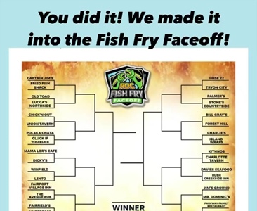 Thank you for nominating us!!! Now comes the voting. If you like ours please feel free to vote for us. Link below. 

If you haven’t tried ours it’s available today and Friday this week!!

https://www.democratandchronicle.com/story/lifestyle/rocflavors/2023/02/22/best-fish-fry-in-rochester-ny-bracket-of-32-set-for-faceoff/69915525007/?mibextid=Zxz2cZ