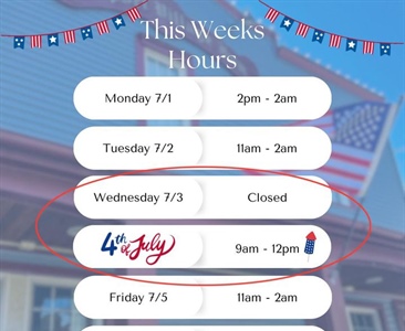 ❗️REMINDER❗️We are closed today, 7/3 and only open tomorrow, 7/4 for the parade