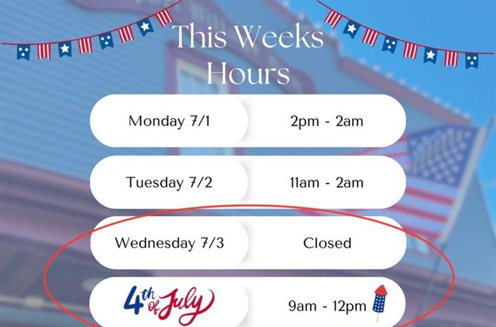 ❗️REMINDER❗️We are closed today, 7/3 and only open tomorrow, 7/4 for the parade