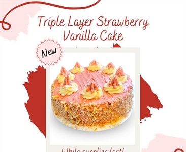 🎂 Introducing Our Triple Layer Strawberry Vanilla Cake!