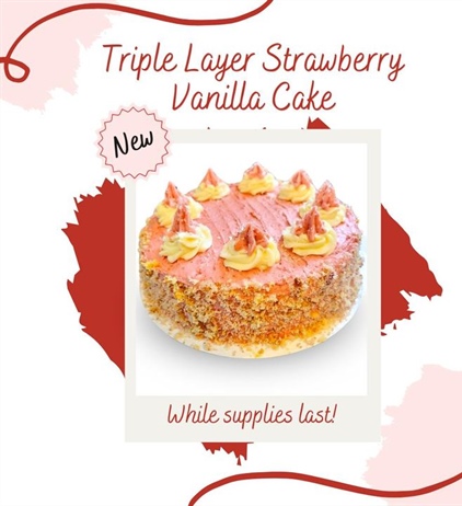 🎂 Introducing Our Triple Layer Strawberry Vanilla Cake!