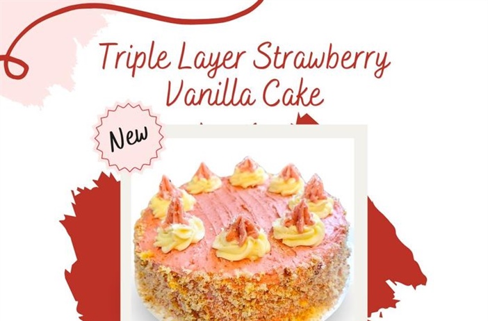 🎂 Introducing Our Triple Layer Strawberry Vanilla Cake!