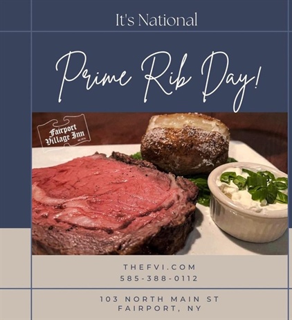 Conveniently, National Prime Rib Day is on a Thursday this year! Enjoy our Slow Roasted Prime Rib every Thursday and Saturday. 

For parties of 6 or more reservations are required. Please call 585-388-0112. 

thefvi.com