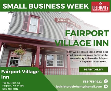 Another local business on our Small Business of the Week is the Fairport Village Inn  

A local, family-owned restaurant that wants you to feel right at home. With everything made from scratch, from the sauces and soups to the seafood and meat dishes. The Fairport Village Inn has a friendly camaraderie from the staff to the locals and is always cheering and supporting on its home teams.

Thank you, Fairport Village Inn, for choosing our town of Perinton to do business in.