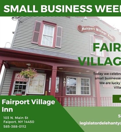 Another local business on our Small Business of the Week is the Fairport Village Inn  

A local, family-owned restaurant that wants you to feel right at home. With everything made from scratch, from the sauces and soups to the seafood and meat dishes. The Fairport Village Inn has a friendly camaraderie from the staff to the locals and is always cheering and supporting on its home teams.

Thank you, Fairport Village Inn, for choosing our town of Perinton to do business in.