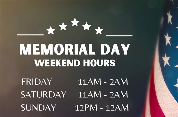 🇺🇸 Come watch the Memorial Day Parade Monday! 

Bar will be open until Noon. 
Try our famous refreshing Tsunami cocktail! 🍹