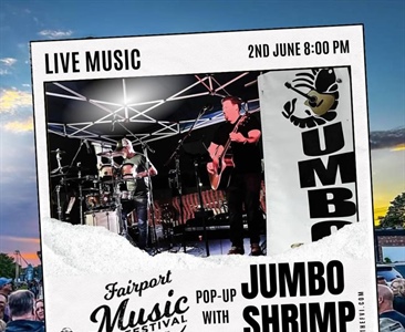 This Friday from 8pm-11pm we have a Fairport Music Festival Pop-Up with JUMBOshrimp 🎶 FMF merch will be available, proceeds to benefit Golisano Children’s Hospital.