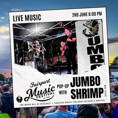 This Friday from 8pm-11pm we have a Fairport Music Festival Pop-Up with JUMBOshrimp 🎶 FMF merch will be available, proceeds to benefit Golisano Children’s Hospital.