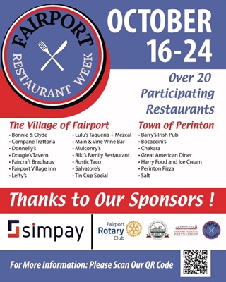 Fairport Restaurant Week, save the dates. 🗓️