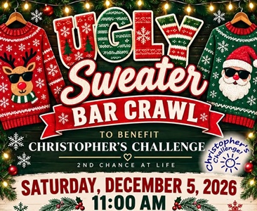 Come join Christopher’s Challenge on December 5 for an Ugly Sweater Bar Crawl around Fairport!